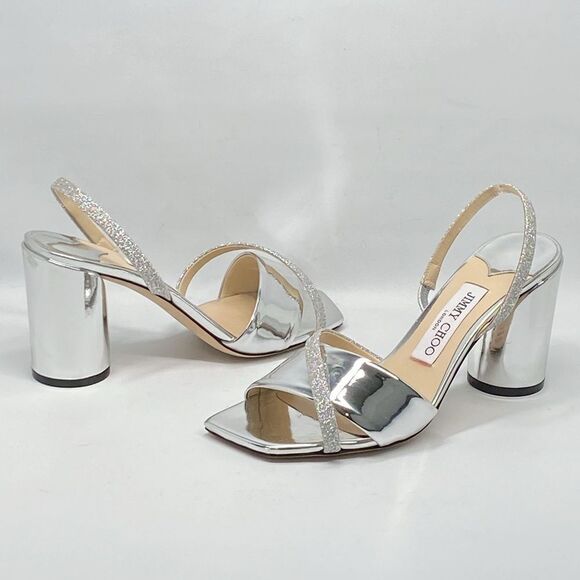 Jimmy Choo Plum Metallic Leather & Glitter Slingback Sandals size 36.5 - Picture 7 of 12